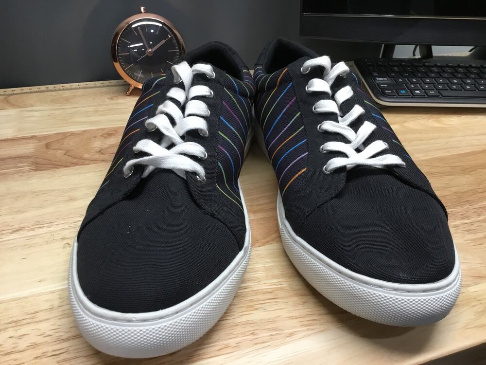 BP Quinn Pride Gender Inclusive Running Sneakers Women's Black Striped Lace Up